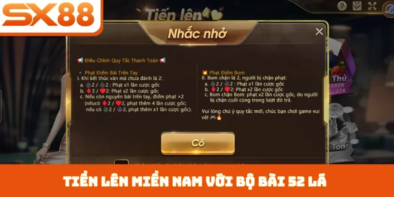 Tiền lên miền Nam với bộ bài 52 lá